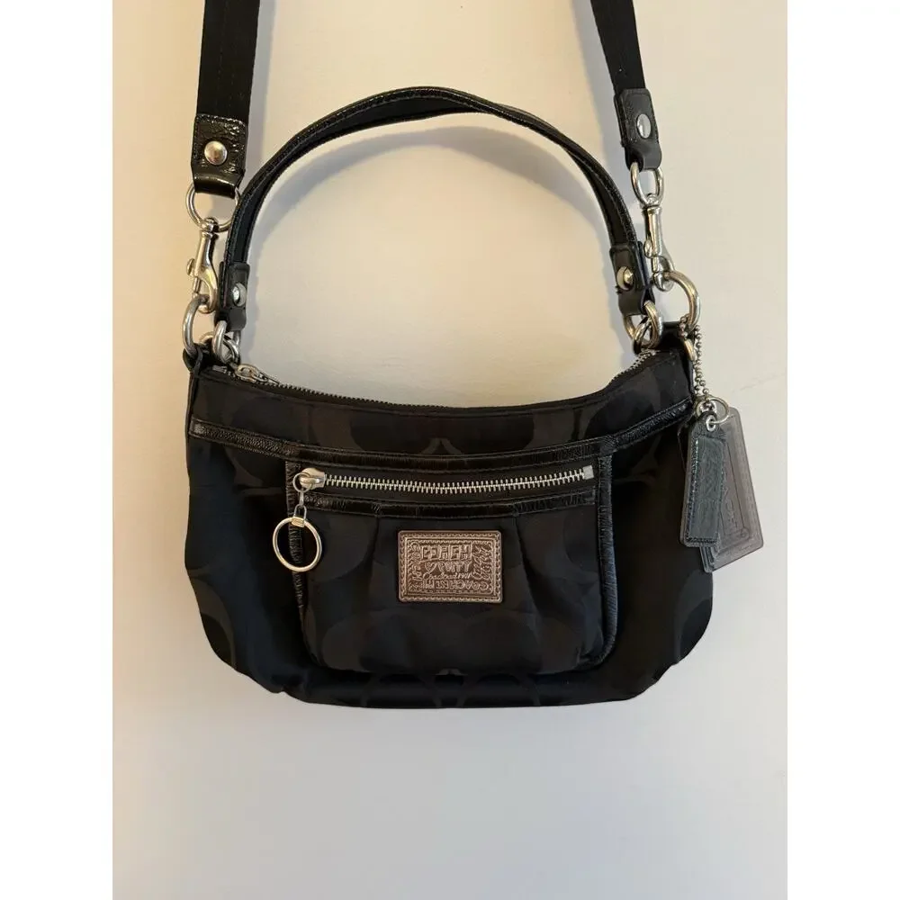 Coach Poppy Signature C BLACK Shoulder Crossbody Bag Black 2 Straps Y2K No 14562
